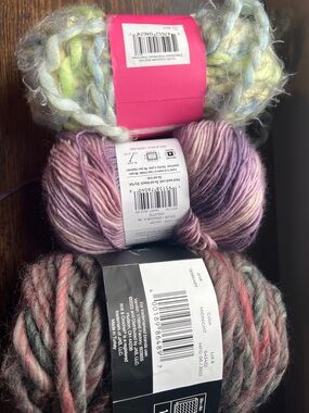 Assorted Chunky & Hand-Dyed Yarn Bundle - Yellow and Green, Lavender, Gray-Pink